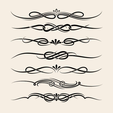 Set of decorative vignette elements in vintage style. Headers, dividers or borders.のイラスト素材