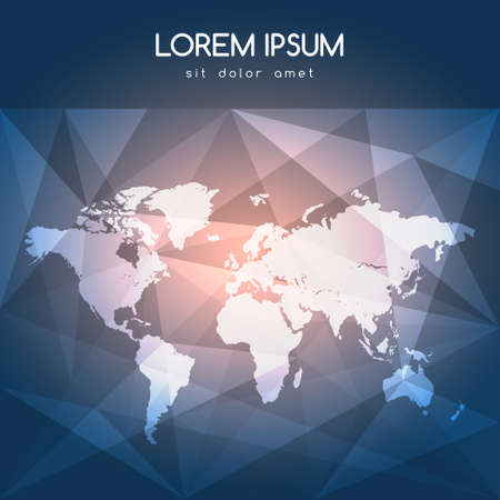 World map design element against see through triangles background. Only free font used.のイラスト素材