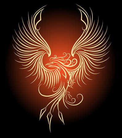 Illustration of flying Phoenix Bird as symbol of revival.のイラスト素材
