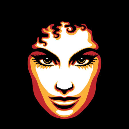 Woman face drawn in retro poster style. No gradients used.のイラスト素材