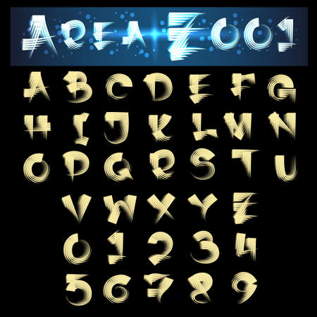 Unique hand draw alphabet. Capital letters from A to Z and numbers. Isolated on black background.のイラスト素材