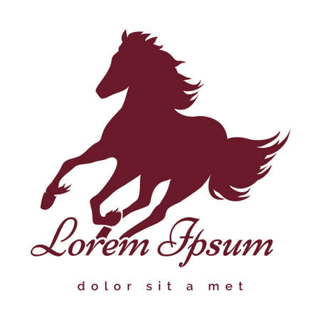 Running Stallion logo or emblem. Only free font used. Isolated on white background.のイラスト素材
