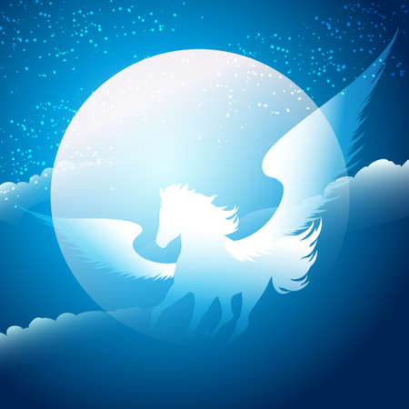 Winged horse running in the sky. Pegasus as symbol of poetry.のイラスト素材