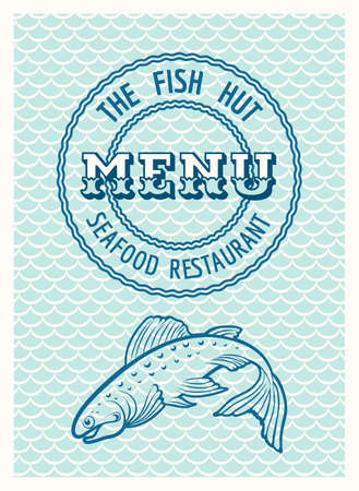 Vintage SeaFood restaurant poster or menu template. Only free font Ewert and Economica used. No gradients.のイラスト素材