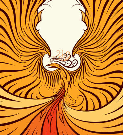 The Phoenix with upraised wings. Poster style. No gardients.のイラスト素材