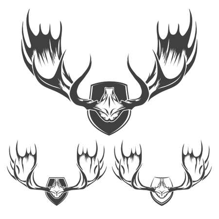 Moose or elk horns. Engraving style. Monochrome isolated on white.のイラスト素材