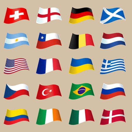 Different countries flags set. Fluttering flags isolated on light background.のイラスト素材
