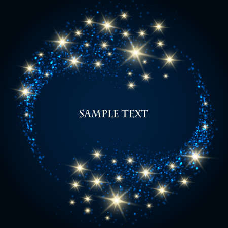 Abstract background with bubbles and shining stars on dark blue background and text sample.のイラスト素材