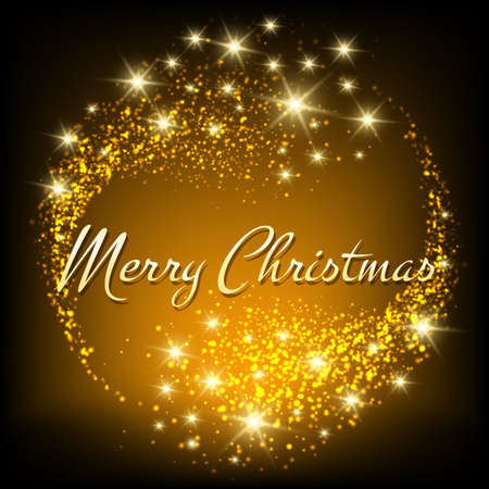 Merry Christmas Festive Design. Golden Lettering and glowing lights.のイラスト素材