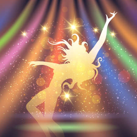 Music Party Background with silhouettes of dancing girl.のイラスト素材