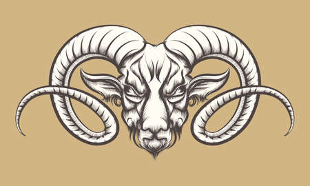 Head of A Ram drawn in tattoo style. Isolated on monochrome.のイラスト素材