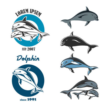 Set of emblem of a dolphin. Isolated labels and objects on a white backgroundのイラスト素材