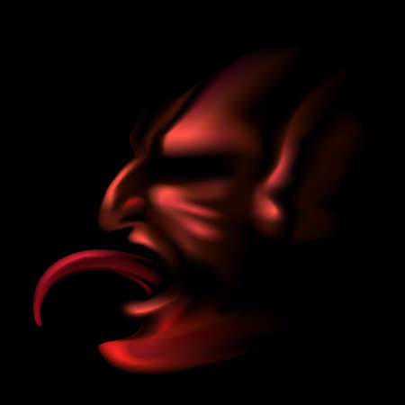 Devil's face in rage with open mouth and sticking out tongue.のイラスト素材