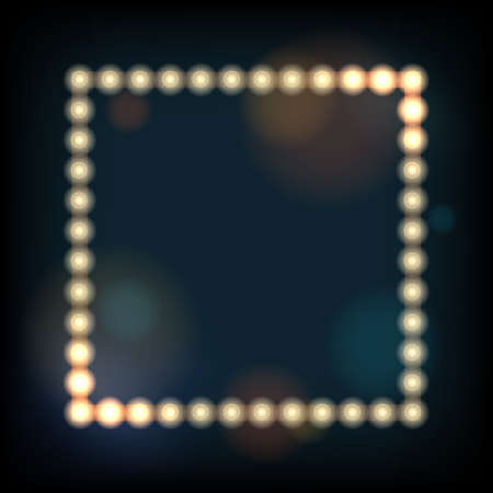 Retro presentation frame with lighting bulbs against defocused background.のイラスト素材