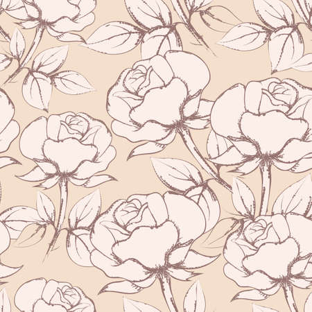 Retro floral seamless pattern with hand drawn roses.のイラスト素材