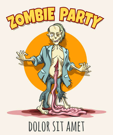 Halloween Zombie Party Poster. Hand drawn Zombie with guts outside.のイラスト素材