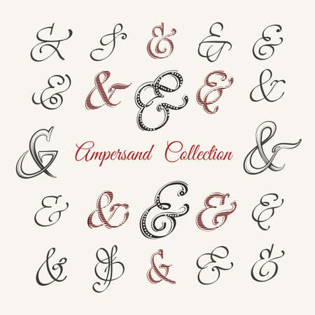 Collection of hand drawn ampersands in various styles.のイラスト素材