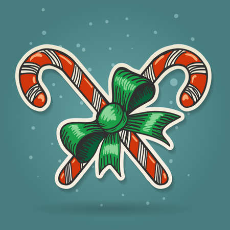 Paper cut Candy Canes Christmas decoration element winter holidays symbol. Vector illustration.のイラスト素材