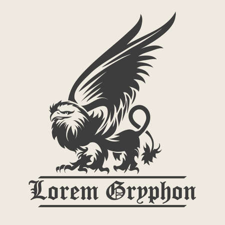 Hand drawn vintage Griffin, mythological magic winged beast. Design or Heraldry concept art. Isolated vector illustrationのイラスト素材
