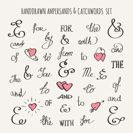 Set of hand drawn ampersands and catchwords. Vector illustration.のイラスト素材