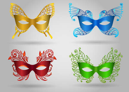 Carnival colorful mask set .Masquerade Party accessories Vector illustrationのイラスト素材
