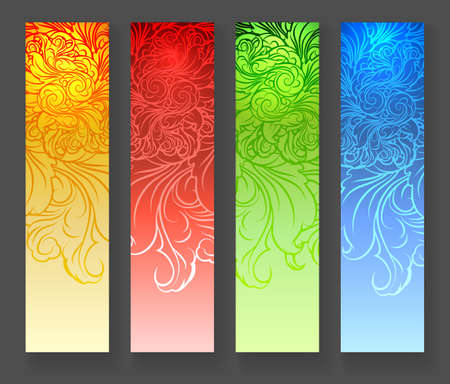 Four abstract floral stylized vertical banners. Vector Set of colorful design elementsのイラスト素材