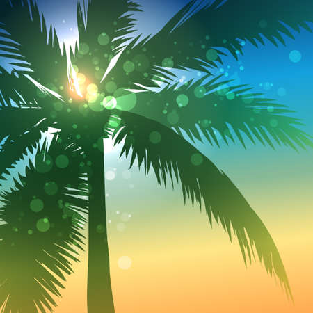 Palm tree on seashore background. Vector illustration.のイラスト素材