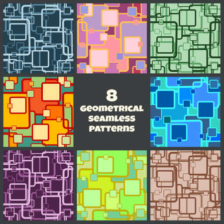 Set of eight abstract seamless geometrical patterns. All patterns saved as swatches.のイラスト素材