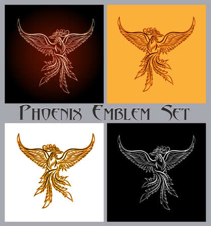 Set of phoenix bird emblem. Design elements for prints, badges, labels and stickers. Vector illustration.のイラスト素材