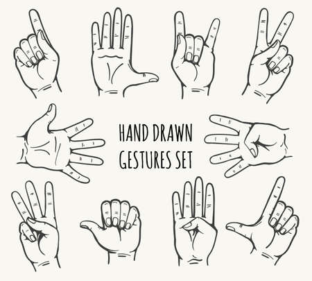 Set of man hand gesture drawn in retro style. Vector illustration.のイラスト素材
