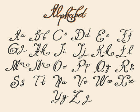 Handwritten calligraphy font drawn in ink style. Vector illustrationのイラスト素材