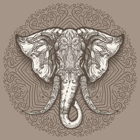 Stylized elephant head art on mandala background. Vector illustration.のイラスト素材