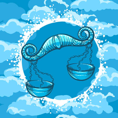 Weigh er in Air Circle. Zodiac symbol of Libra on Air background. Vector illustration.のイラスト素材