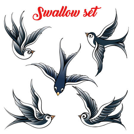 Set of the swallow emblem. Design elements for poster and tattoo vector illustration.のイラスト素材