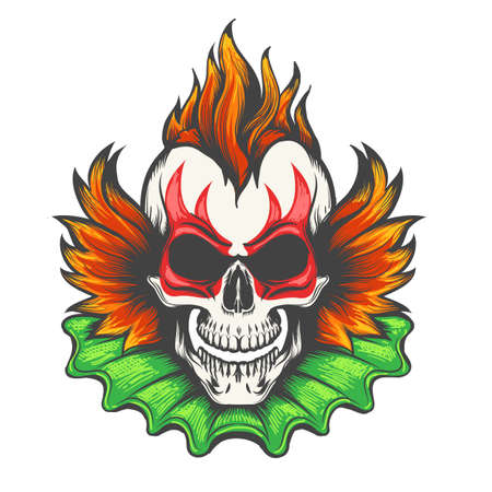 Colorful Evil clown skull isolated on white background. Vector illustration.のイラスト素材
