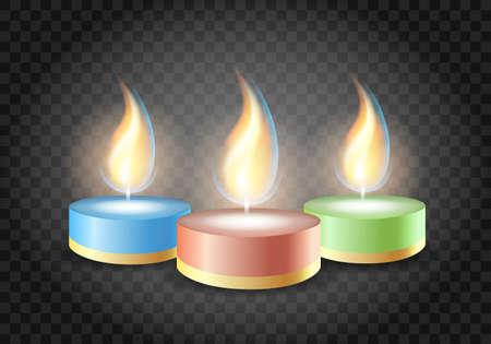 Burning Romantic candles on transparent background. Vector Illustration.のイラスト素材