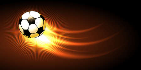 Soccer ball with fire trail flying on black background.のイラスト素材