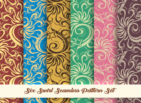 Set of Abstract Swirl Seamless Pattern. Vector illustration.のイラスト素材