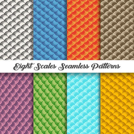 Abstract geometric seamless scales pattern set. Vector Illustration.のイラスト素材