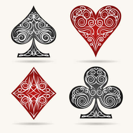 Ornamental Playing Card Suits Set. Vector illustration.のイラスト素材