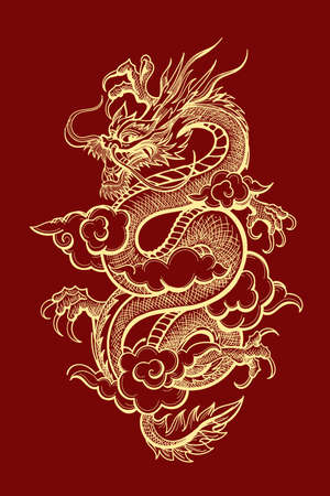 Illustration of Traditional Golden Chinese Dragon. Vector illustration.のイラスト素材