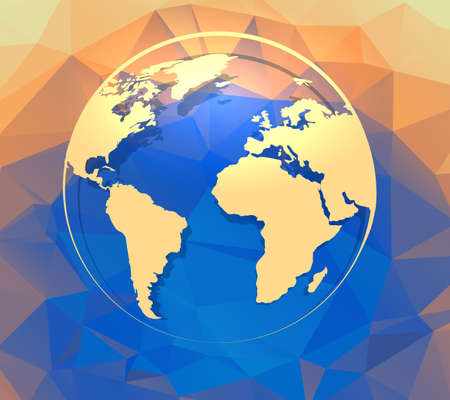 Golden Globe Emblem on abstract polygonal colorful background. Vector illustration.のイラスト素材