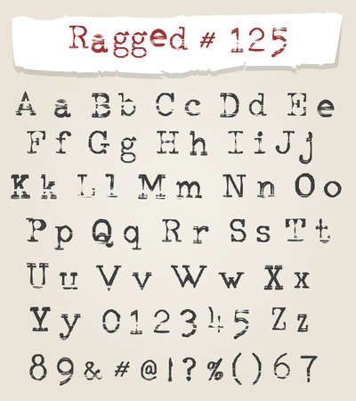 Hand Drawn Ragged Typewriter Font. Calligraphy latin alphabet with grunge effects. Vector illustration.のイラスト素材