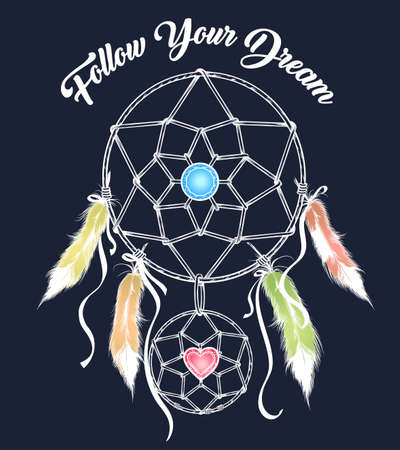 Magical indian dream catcher with wording Follow Your Dream. Vector illustration.のイラスト素材