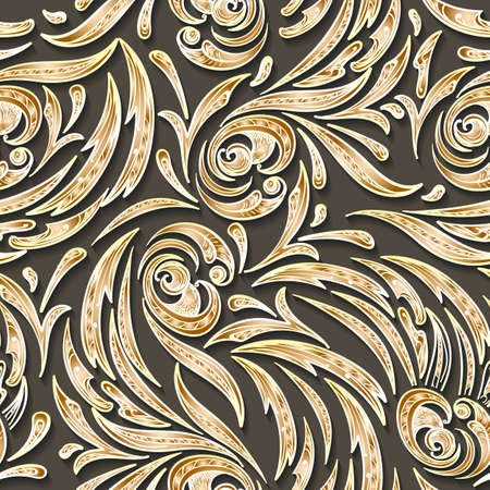 Abstract floral golden swirls seamless pattern. Vector illustration.のイラスト素材