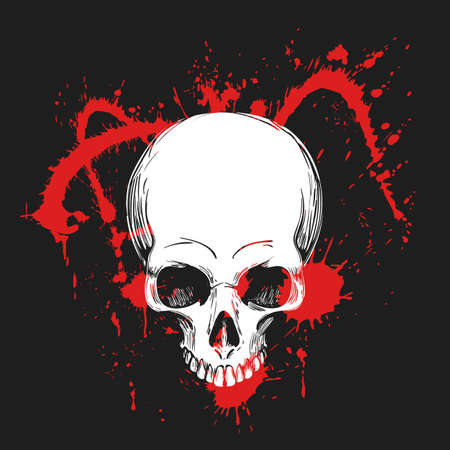 Human Skull on Blood Splashes Background. Shirt template. Vector illustration.のイラスト素材