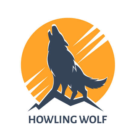 Emblem of Howling Wolf against Full Moon. Vector Illustration