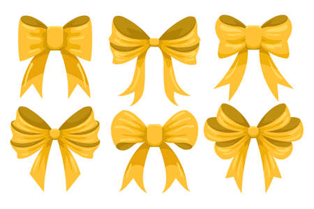 Set of Golden cartoon Bow isolated on white. Vector illustration.のイラスト素材