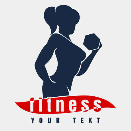 Bodybuilder or Fitness  Template. Athletic Woman Holding Weight Silhouette.のイラスト素材
