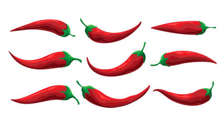 Red hot chili pepper set isolated on a white background. Vector illustration.のイラスト素材